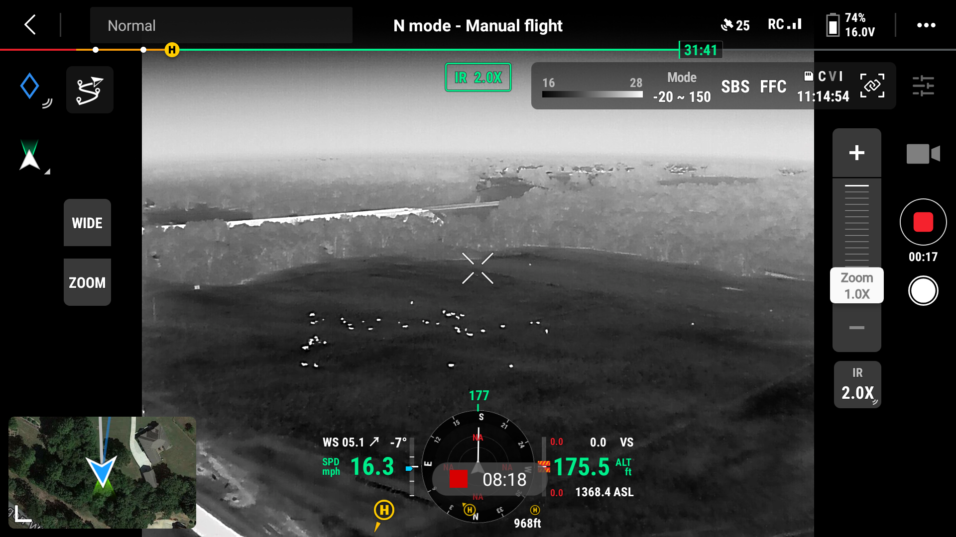 Thermal view of a cattle herd scattered across a night pasture